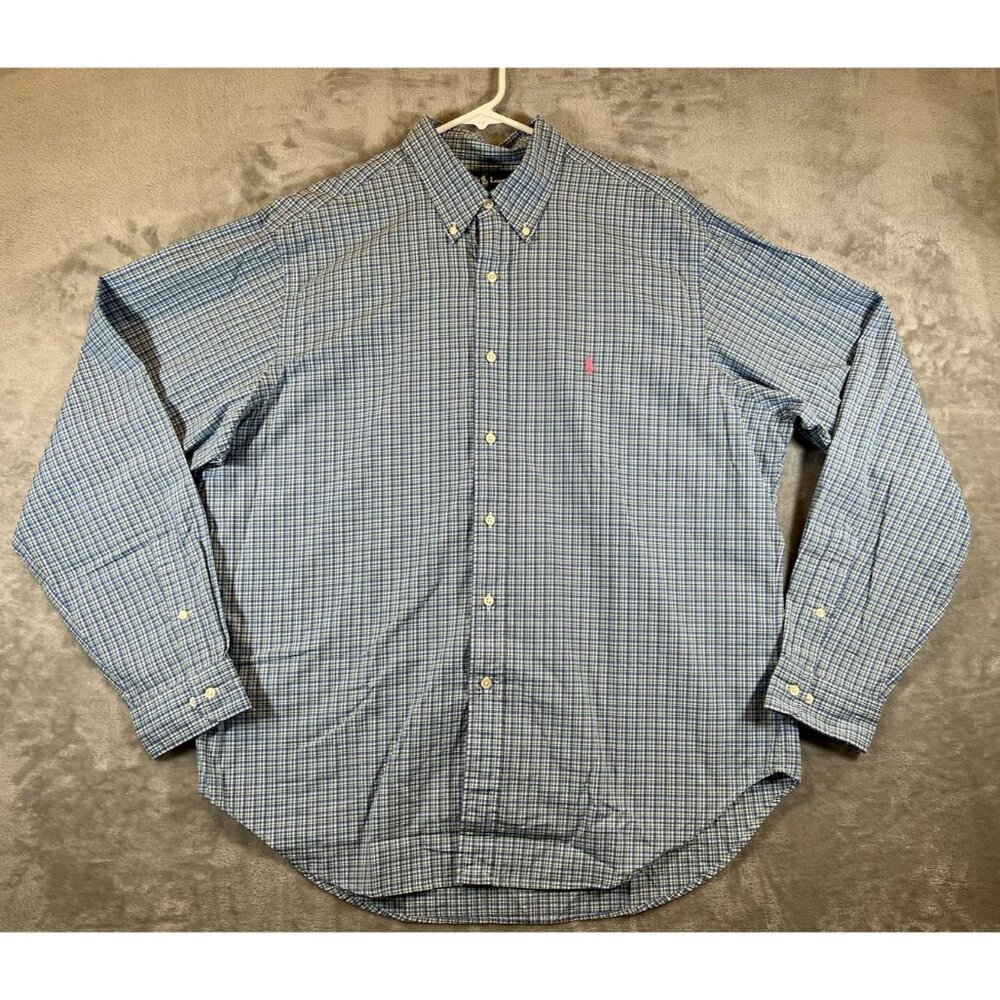 Ralph Lauren Classic Fit Shirt Mens Xl Long Sleeve Plaid Blue Green Pink Pony